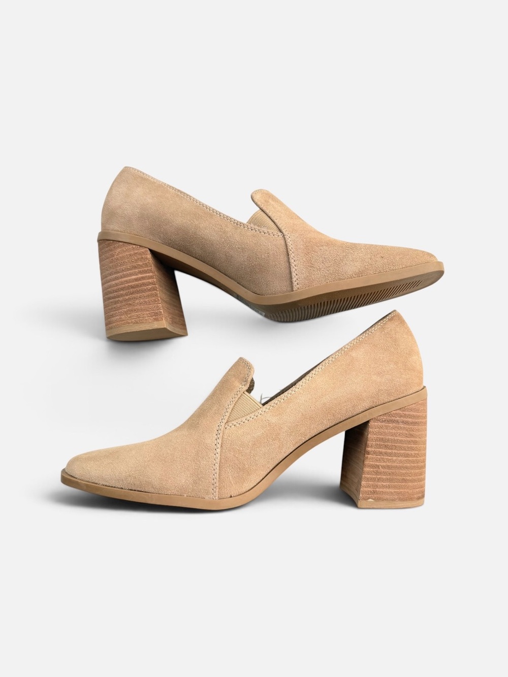 JOIE Wevenly Tan Suede Block Heel Loafer Pumps Size 8